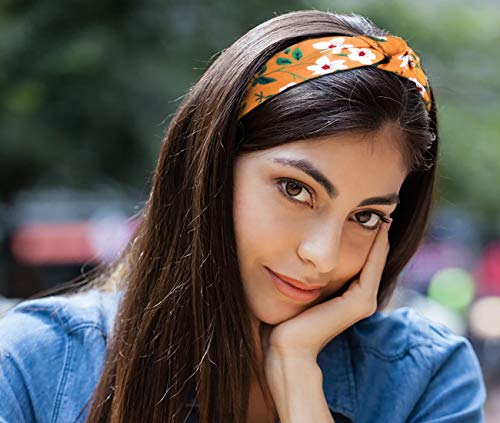 KHKINDPRO Leopard Print and Floral Knotted Headbands for Women and Girls 6 Pack Set Fabric Wrapped Plastic Fashion Hair…