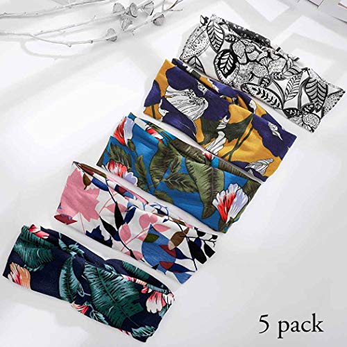 Catery Boho Headbands Criss Cross Head Bands No Slip Fashion Elastic Stretch Wide Hair Bands for Women(Pack of 5) (Boho)