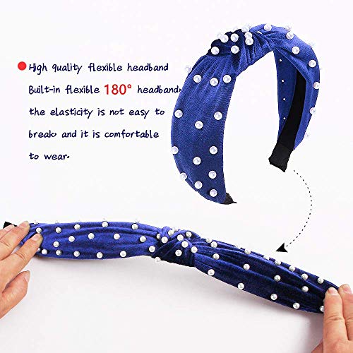 Pearl Knotted Headbands for Women 5 Colors, MOLYHUA Cross Knot Turban Headband Fashion Hair Bands Velvet Wide Headbands…