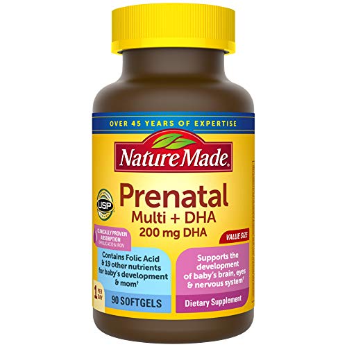 Nature Made Prenatal with Folic Acid + DHA, Prenatal Vitamin and Mineral Supplement for Daily Nutritional Support, 90…