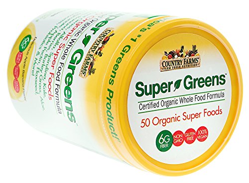 COUNTRY FARMS Super Greens Banana Flavor, 50 Organic Foods, USDA Organic Drink Mix, 20 Servings, Apple, 10.6 Oz