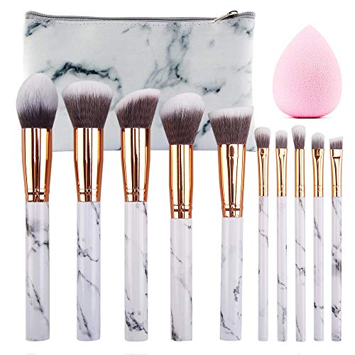 SEPROFE Make Up Brushes Set, 10 Pcs Makeup Brushes Marble Pattern Kabuki Foundation Blending Concealer Eye Face Powder…