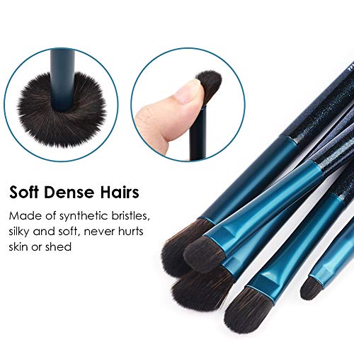 Makeup Eye Brushes 8 Pcs Kit Deep Starry Blue Makeup Eye Brushes Set With Travel Bag Case
