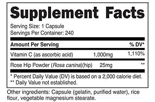 Nutricost Vitamin C with Rose Hips 1025mg, 240 Capsules – Vitamin C 1,000mg, Rose Hips 25mg, Premium, Non-GMO, Gluten…