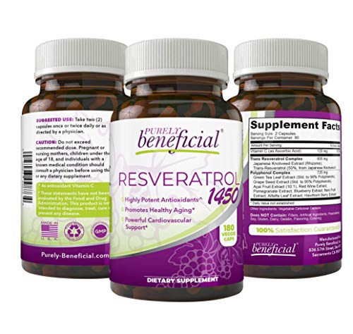 RESVERATROL1450-90day Supply, 1450mg per Serving of Potent Antioxidants & Trans-Resveratrol, Promotes Anti-Aging…