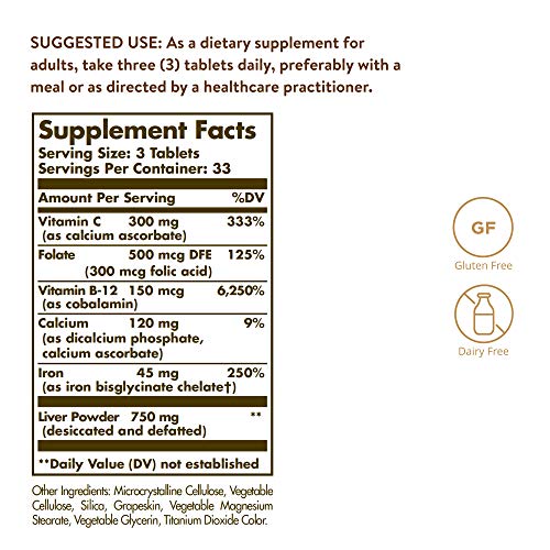 Solgar Hematinic Formula, 100 Tablets – Supports Normal Blood Function – Contains B12, Chelated Iron & Buffered Vitamin…