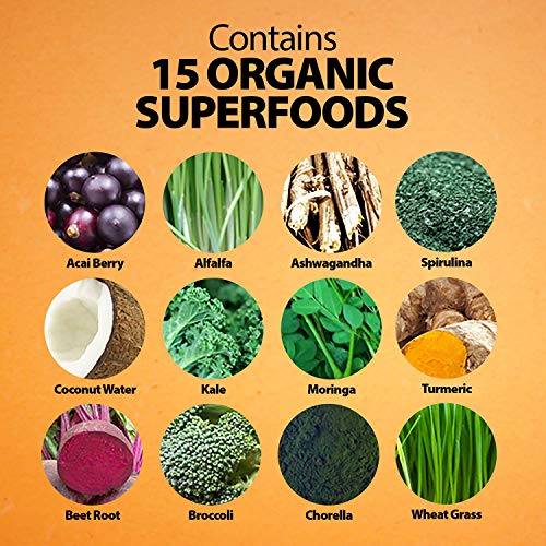 Daily Greens Organic Superfood Powder Supplement | 15 Organic Plant-Based Fruits and Vegetables in One Scoop | All…