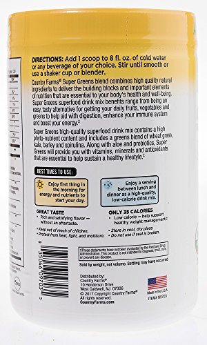 COUNTRY FARMS Super Greens Banana Flavor, 50 Organic Foods, USDA Organic Drink Mix, 20 Servings, Apple, 10.6 Oz