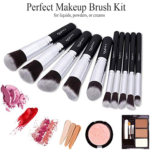 BEAKEY Makeup Brushes Set 10 Pcs Premium Synthetic Kabuki Foundation Face Powder Concealers Blush Eyeshadow Brushes…