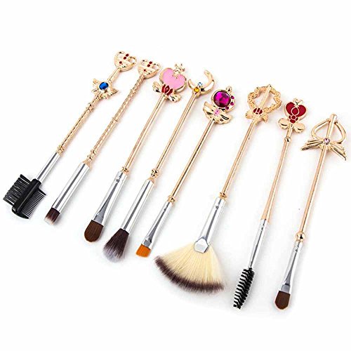 Coshine 8pcs Sailor Moon Makeup Brush Set With Pouch, Magical Girl Gold Cardcaptor Sakura Cosmetic Brushes With Cute…