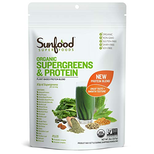 Sunfood Organic Supergreens & Protein. New Plant-Based, Grain Free Protein Blend + 19 Green Superfoods + Probiotics…