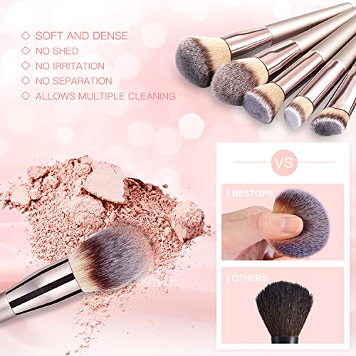 BESTOPE PRO Premium Synthetic Contour Concealers Foundation Powder Eye Shadows Makeup Brushes with Champagne Gold…