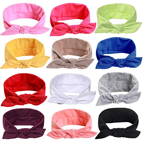 12pcs Solid Color Headbands for Women Headwraps Hair Bands with Bows Cotton Stretchy Head Bands for Women’s Hair…
