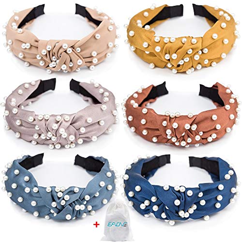 EAONE Pearl Headbands Knotted Headbands for Women 6 Colors, Knot Turban Headband Fashion Hair Bands Wide Headbands Hair…