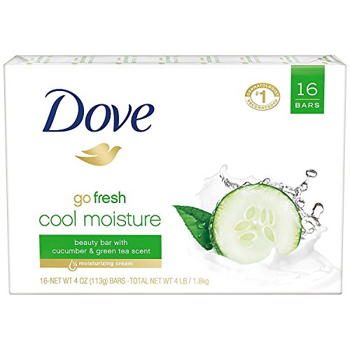Dove More Moisturizing than Bar Soap, Cucumber and Green Tea Beauty Bar, 3.75 Ounce, 16 Count (Pack of 1)