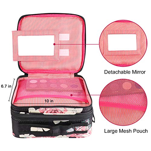 Kootek Travel Makeup Bag 2 Layer Portable Train Cosmetic Case Organizer with Mirror Shoulder Strap Adjustable Dividers…
