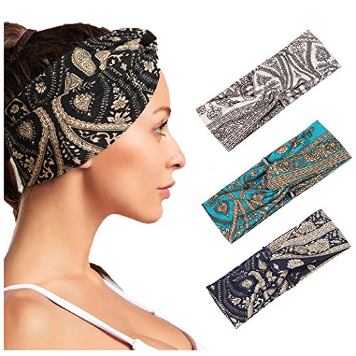 Gortin Boho Headbands Green Stretch Criss Cross Head Bands Yoga Elastic Hair Bands Wide Sweatband Workout Headband…