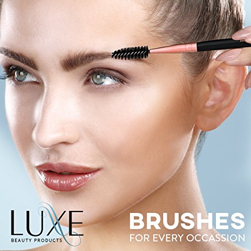 Luxe Premium Makeup Brushes Set with Brush Cleaning Solution – 14 Pc Face and Eye, Synthetic Brushes for Foundation…