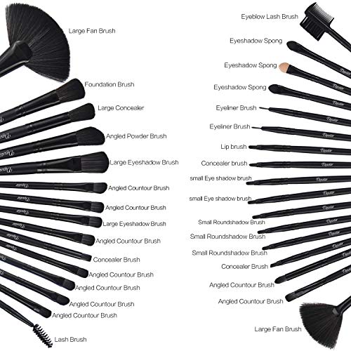 Makeup Brush Set, Complete 32pcs Black Makeup Brushes Synthetic Soft Bristles Brush for Foundation Kabuki Blush Blending…