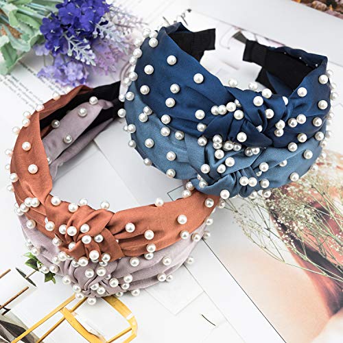 EAONE Pearl Headbands Knotted Headbands for Women 6 Colors, Knot Turban Headband Fashion Hair Bands Wide Headbands Hair…