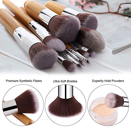 BS-MALL Makeup Brush Set 11Pcs Bamboo Synthetic Kabuki Brush Set Foundation Powder Blending Concealer Eye shadows Blush…