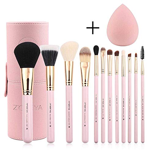 Zoreya Makeup Brush Set 12pcs Pink Synthetic Makeup Brushes Travel Set With Holder Makeup Brush Organizer Foundation…