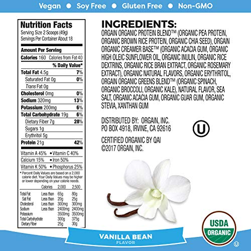 Orgain Organic Protein & Greens Vegan Protein Powder, Vanilla Bean – 21g of Plant Based Protein, Gluten Free, Non-GMO, 1…