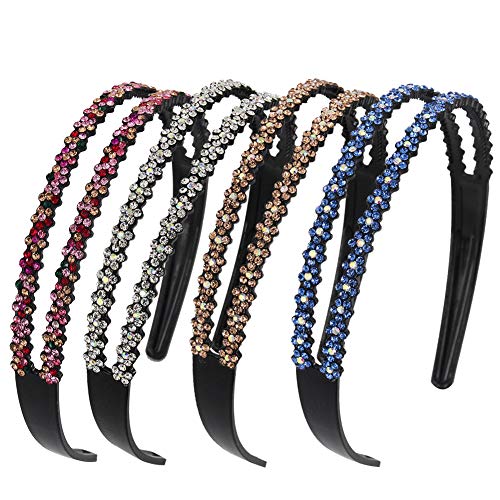 Yeshan Rhinestone Headbands for Women with Teeth Comb Headbands Crystal Non-slip Hair Hoop for Women Girls,Pack of 4