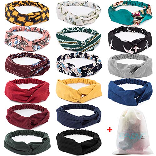 EAONE 16 Pcs Boho Headbands for Women, Fashion Headbands Floral Bandeau Head bands Retro Elastic Hair Bands Criss Cross…
