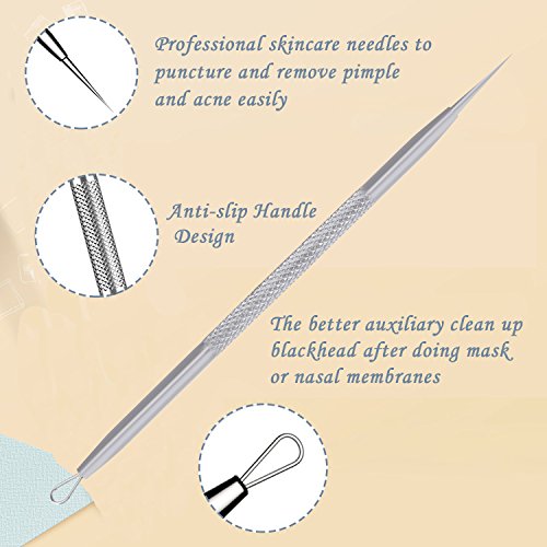 Blackhead Remover Pimple Popper Tool Kit, 6-in-1 Blackhead Comedone Acne Blemish Pimple Extractor Tool Kit Tweezers Kit…