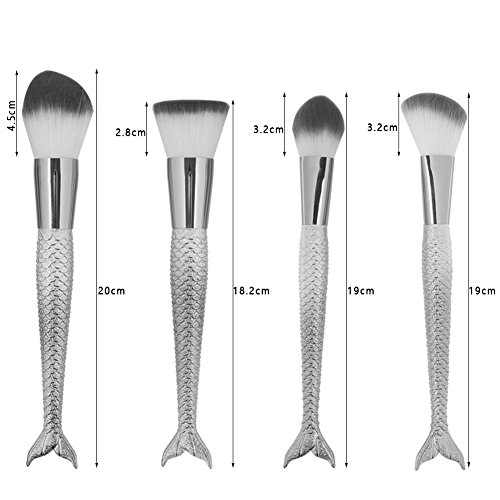 Coshine 10pcs Rose Gold Unique Mermaid Makeup Brush Set, Synthetic Hair with Plastic Handle Cosmetic Brushes