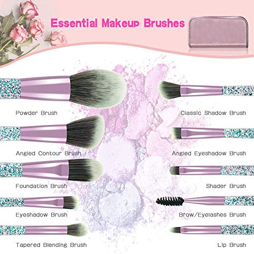 POYINRO Makeup Brushes, Makeup Brush Set, 10 PCS Premium Crystal Handle Synthetic Essential Cosmetics Brush Kit with…