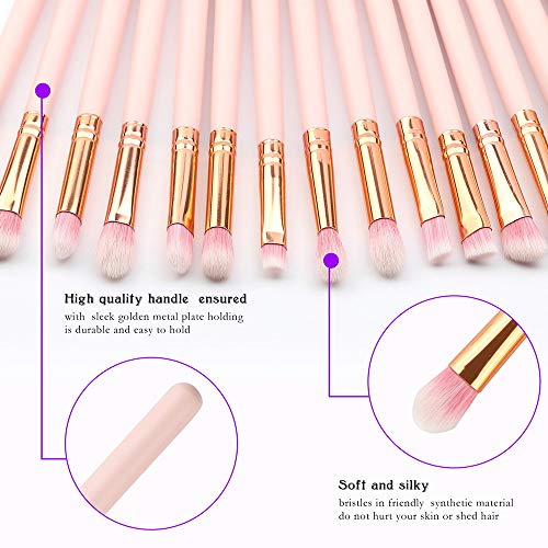 Logiverl 15 Pieces Eye Makeup Brushes Included Eyeshadow Eyebrow Concealer Blending Mini Fan Brush with Wooden Handle…