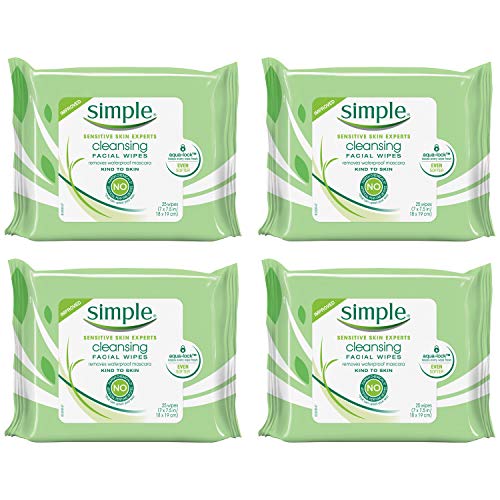 Simple for Sensitive Skin Face Cleansing Wipes 25 wipes, 4 count