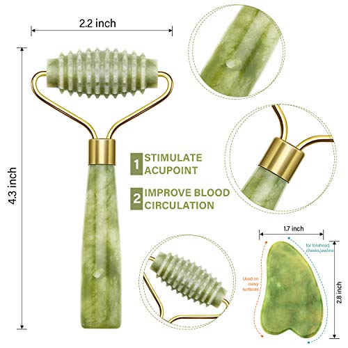 4 Pack Jade Roller Facial Ridged Roller Kits Skin Roller with 2 Pieces Gua Sha Scraping Massage Tools Anti Aging and…