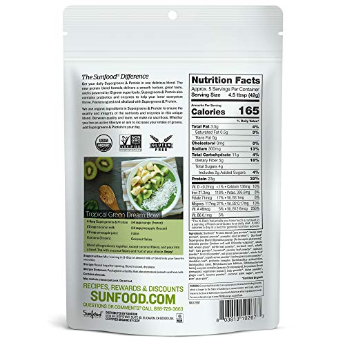 Sunfood Organic Supergreens & Protein. New Plant-Based, Grain Free Protein Blend + 19 Green Superfoods + Probiotics…