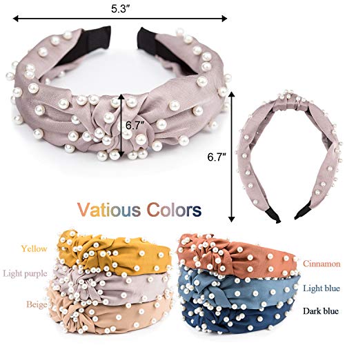 EAONE Pearl Headbands Knotted Headbands for Women 6 Colors, Knot Turban Headband Fashion Hair Bands Wide Headbands Hair…