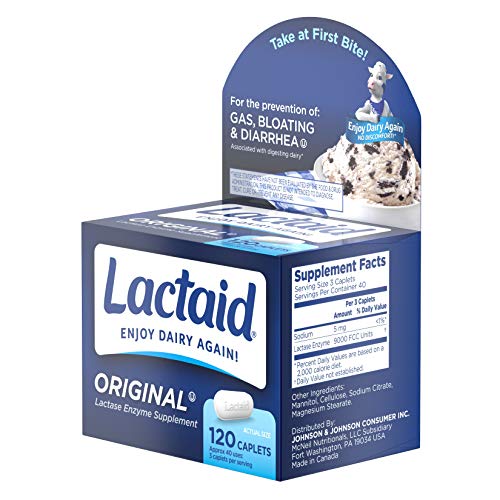 Lactaid Original Strength Lactose Intolerance Relief Caplets with Natural Lactase Enzyme, 120 ct