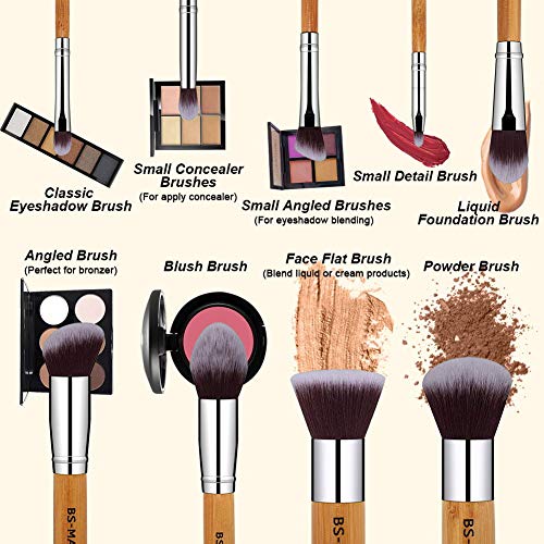 BS-MALL Makeup Brush Set 11Pcs Bamboo Synthetic Kabuki Brush Set Foundation Powder Blending Concealer Eye shadows Blush…