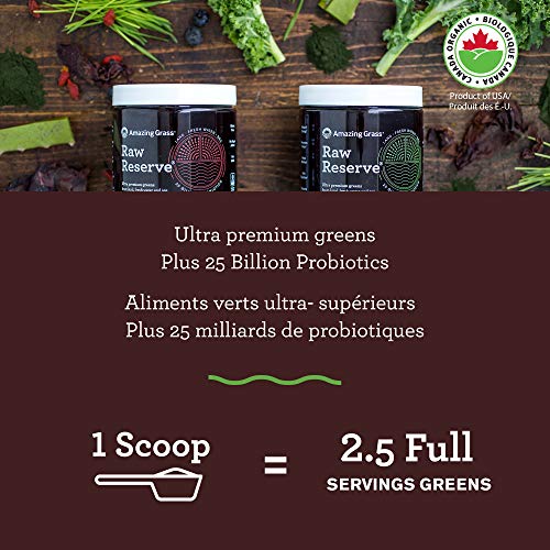Amazing Grass Raw Reserve: Ultra Premium Greens and Probiotics, 2.5 Servings of Greens per Scoop, Original Flavor, 30…