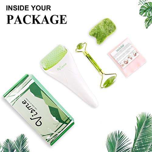 Face Ice Roller Jade & Gua Sha Set Gifts for Women Mom Mothers Day Facial Puffy Eyes Massage Natural Cooling Anti…