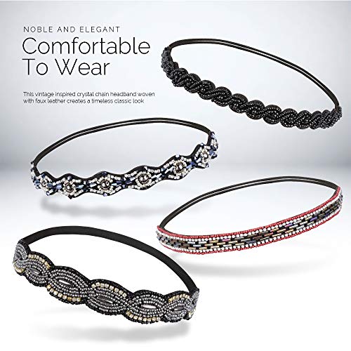 Teenitor 6pcs Beaded Elastic Hairband Handmade Rhinestone Headband Hair Accessories No Slip Jeweled Head Wraps for Women…