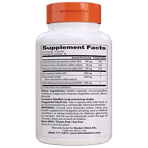 Doctor’s Best Glucosamine Chondroitin Msm with OptiMSM Capsules, Supports Healthy Joint Structure, Function & Comfort…