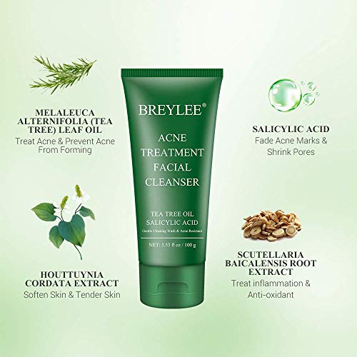 Acne Treatment Serum plus Acne Facial Cleanser, BREYLEE Acne Treatment Set Pimple Clear Skin Kit for Clearing Severe…