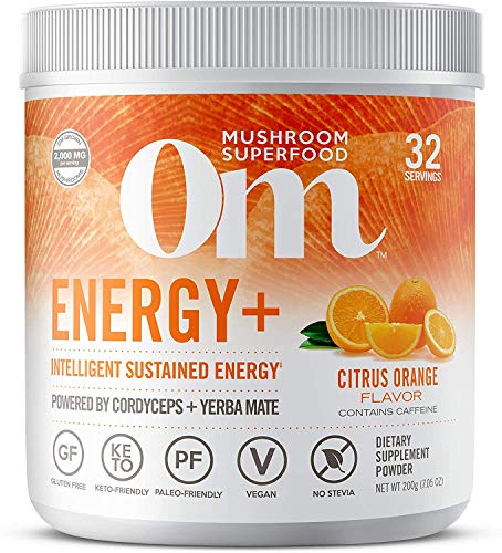 Om Mushroom Superfood Energy Plus Mushroom Powder Drink Mix, Citrus Orange, 7.05 Ounce, 32 Servings, Mushroom Blend…