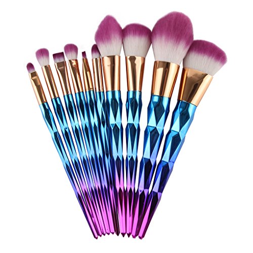 10 Pcs Unicorn Shiny Gold Diamond Makeup Brush Set Professional Foundation Blending Blush Eye Face Liquid Powder Cream…