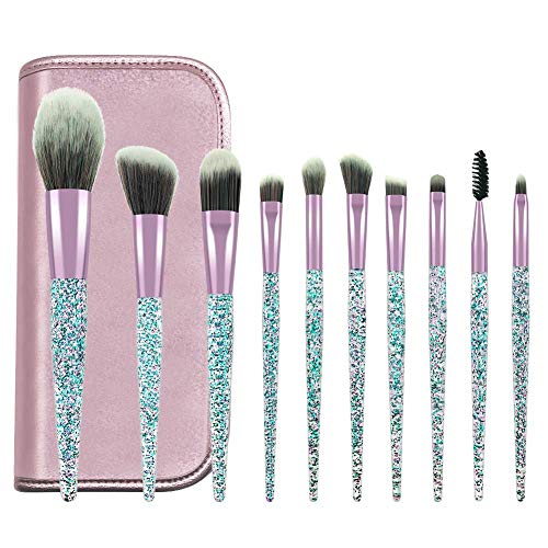 POYINRO Makeup Brushes, Makeup Brush Set, 10 PCS Premium Crystal Handle Synthetic Essential Cosmetics Brush Kit with…