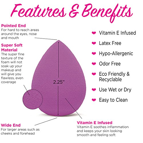 2 PC Jouvenet Makeup Sponges, 2 Latex-Free Vitamin-E Infused Beauty Sponge Blenders for Foundation Blending Liquid Cream…