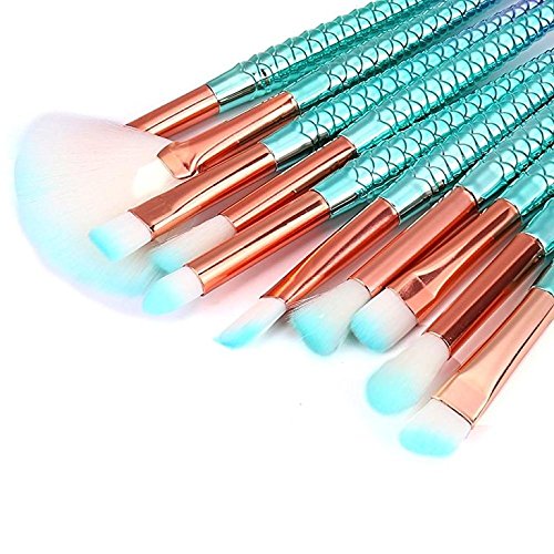Mermaid Makeup Brushes Set 11pcs 3D Mermaid Makeup Brush Cosmetic Brushes Eyeshadow Eyeliner Blush Brushes