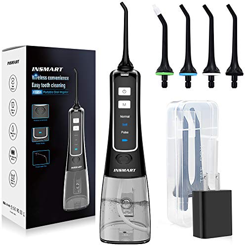 Cordless Water Dental Flosser Teeth Cleaner, INSMART Professional 300ML Tank DIY Mode USB Rechargeable Dental Oral…